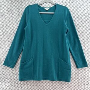 Tyler Boe Cashmere Tunic Sweater Womens Small Teal V-Neck Front Pockets